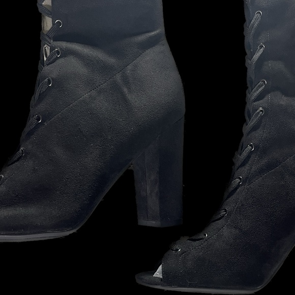 Guess Women's Casidi Lace Knee High Open Toe Boots Black 11 M US - Picture 4 of 13